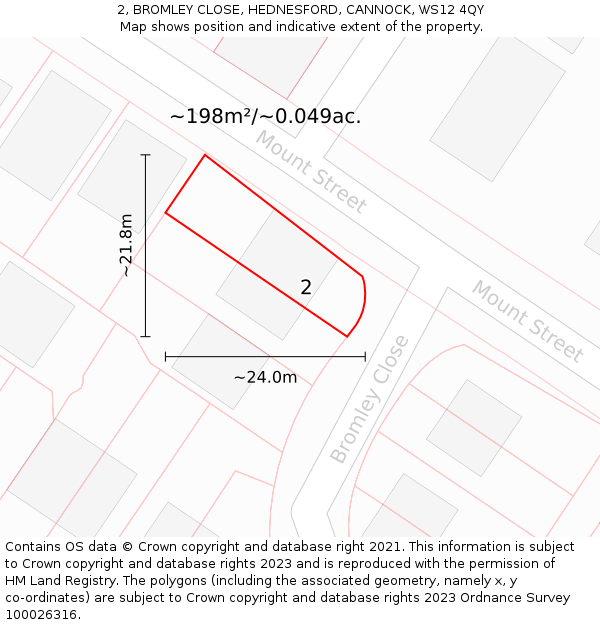 2, BROMLEY CLOSE, HEDNESFORD, CANNOCK, WS12 4QY: Plot and title map