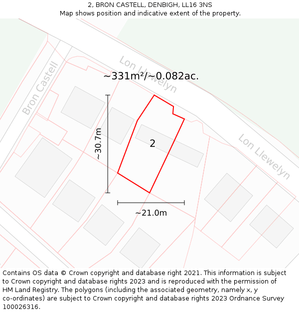 2, BRON CASTELL, DENBIGH, LL16 3NS: Plot and title map