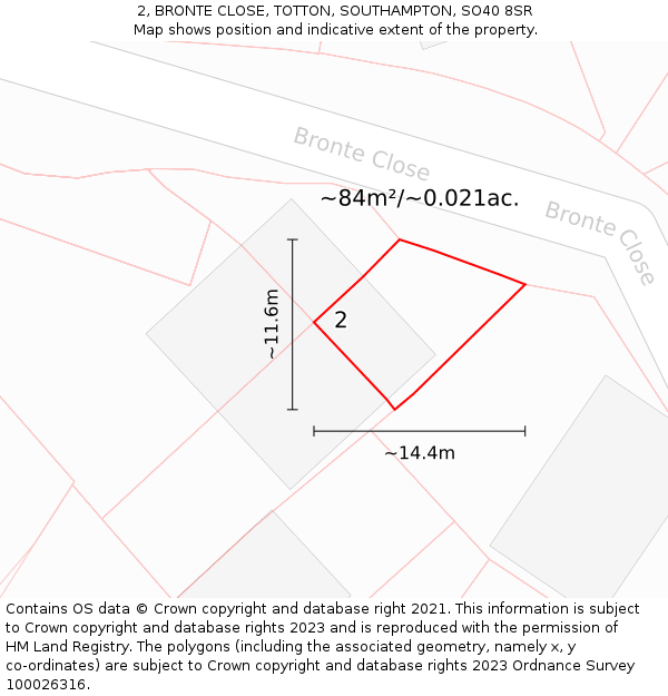 2, BRONTE CLOSE, TOTTON, SOUTHAMPTON, SO40 8SR: Plot and title map