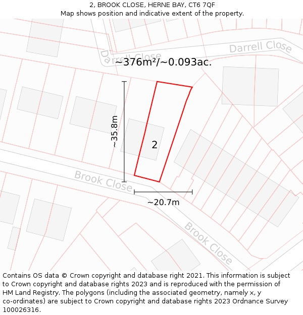 2, BROOK CLOSE, HERNE BAY, CT6 7QF: Plot and title map