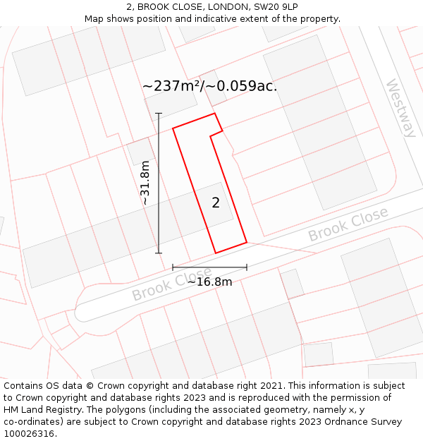 2, BROOK CLOSE, LONDON, SW20 9LP: Plot and title map