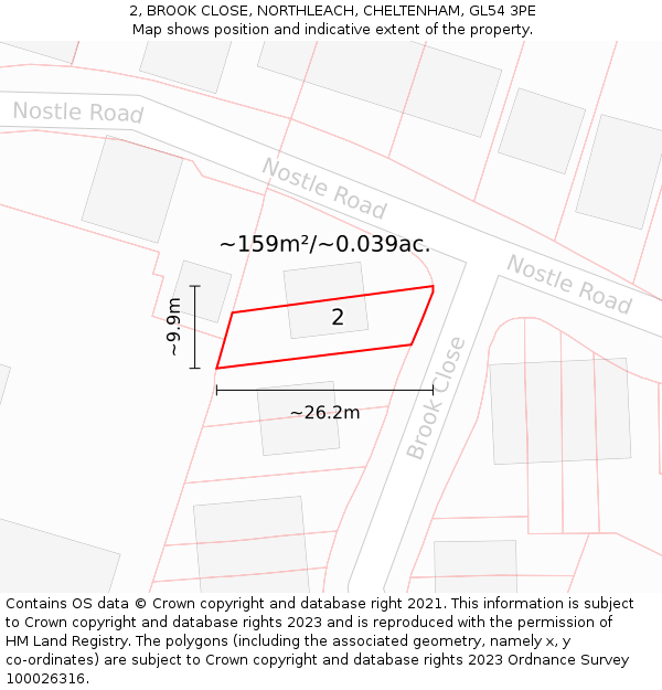2, BROOK CLOSE, NORTHLEACH, CHELTENHAM, GL54 3PE: Plot and title map