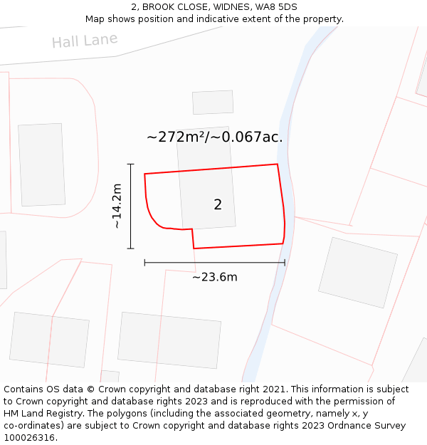2, BROOK CLOSE, WIDNES, WA8 5DS: Plot and title map
