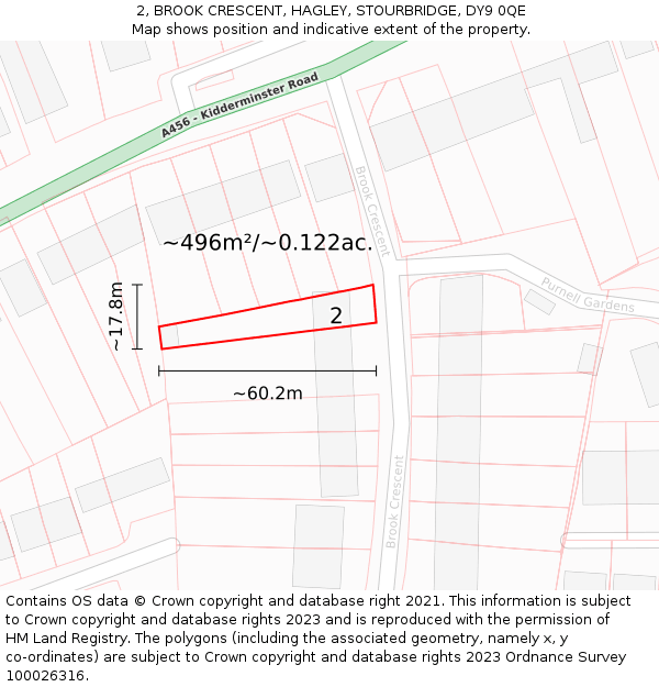 2, BROOK CRESCENT, HAGLEY, STOURBRIDGE, DY9 0QE: Plot and title map