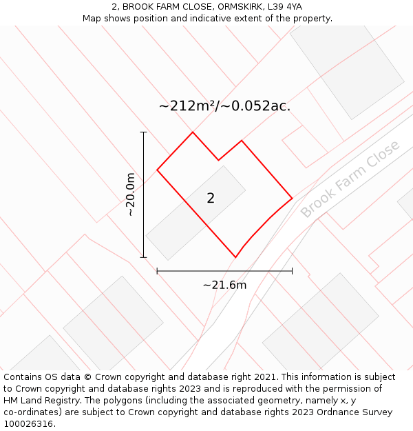 2, BROOK FARM CLOSE, ORMSKIRK, L39 4YA: Plot and title map