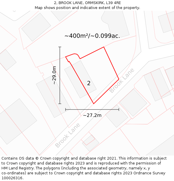 2, BROOK LANE, ORMSKIRK, L39 4RE: Plot and title map