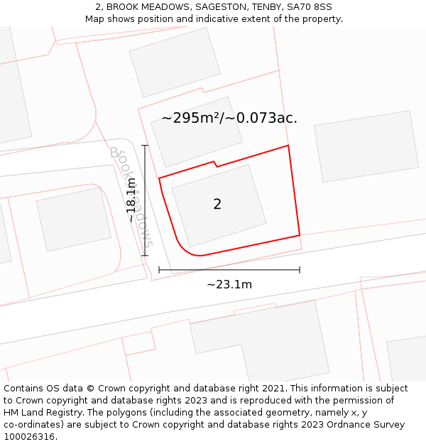 2, BROOK MEADOWS, SAGESTON, TENBY, SA70 8SS: Plot and title map