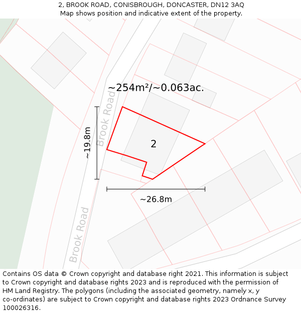 2, BROOK ROAD, CONISBROUGH, DONCASTER, DN12 3AQ: Plot and title map
