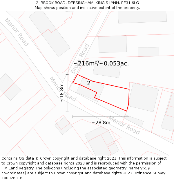 2, BROOK ROAD, DERSINGHAM, KING'S LYNN, PE31 6LG: Plot and title map