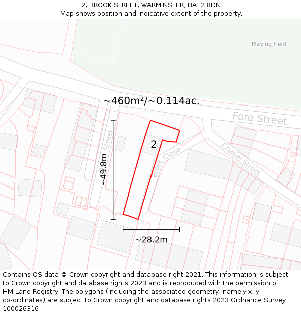 2, BROOK STREET, WARMINSTER, BA12 8DN: Plot and title map