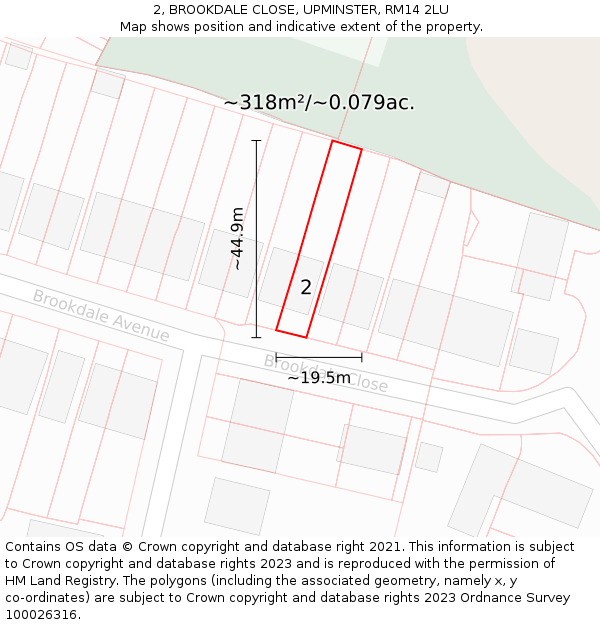 2, BROOKDALE CLOSE, UPMINSTER, RM14 2LU: Plot and title map