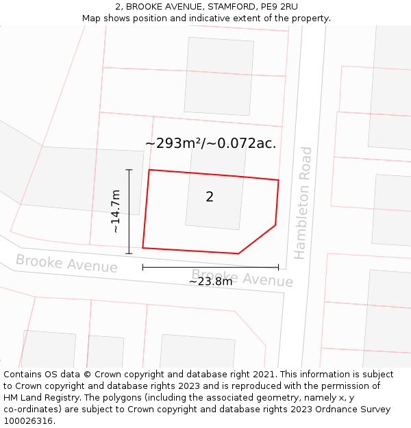 2, BROOKE AVENUE, STAMFORD, PE9 2RU: Plot and title map