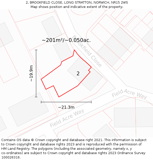 2, BROOKFIELD CLOSE, LONG STRATTON, NORWICH, NR15 2WS: Plot and title map