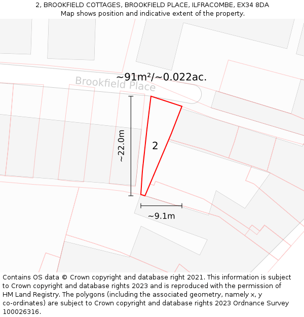 2, BROOKFIELD COTTAGES, BROOKFIELD PLACE, ILFRACOMBE, EX34 8DA: Plot and title map