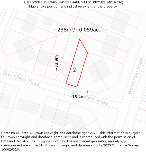 2, BROOKFIELD ROAD, HAVERSHAM, MILTON KEYNES, MK19 7AQ: Plot and title map