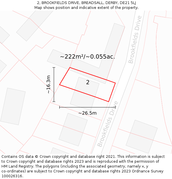 2, BROOKFIELDS DRIVE, BREADSALL, DERBY, DE21 5LJ: Plot and title map