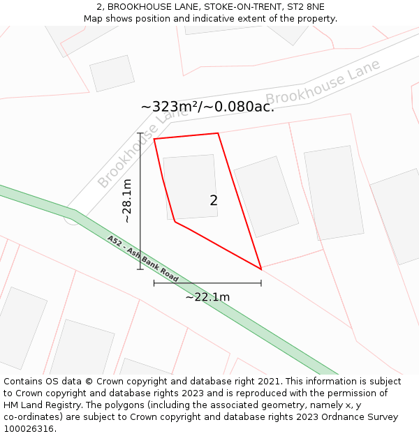 2, BROOKHOUSE LANE, STOKE-ON-TRENT, ST2 8NE: Plot and title map