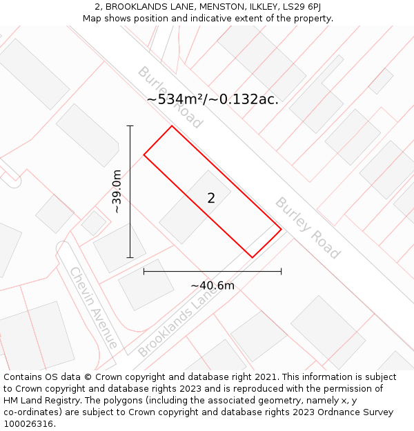 2, BROOKLANDS LANE, MENSTON, ILKLEY, LS29 6PJ: Plot and title map