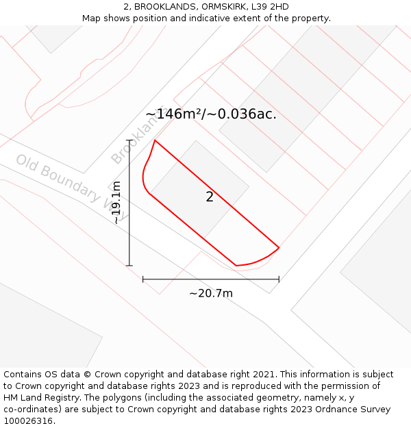 2, BROOKLANDS, ORMSKIRK, L39 2HD: Plot and title map