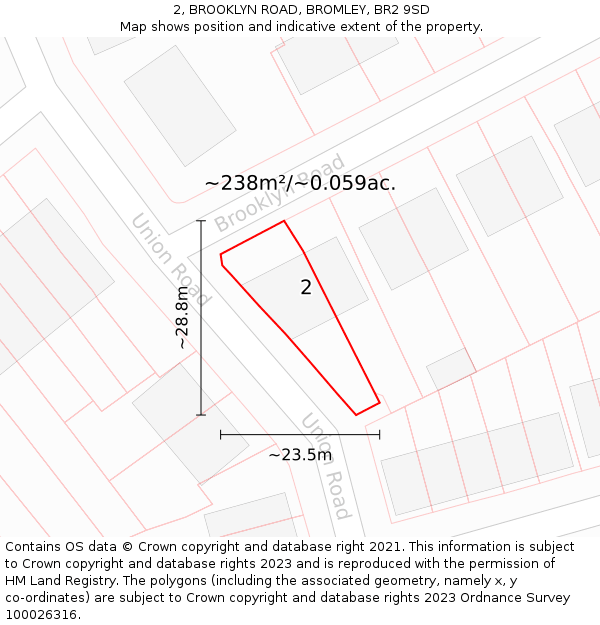 2, BROOKLYN ROAD, BROMLEY, BR2 9SD: Plot and title map