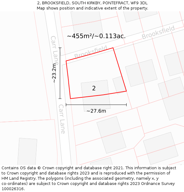 2, BROOKSFIELD, SOUTH KIRKBY, PONTEFRACT, WF9 3DL: Plot and title map