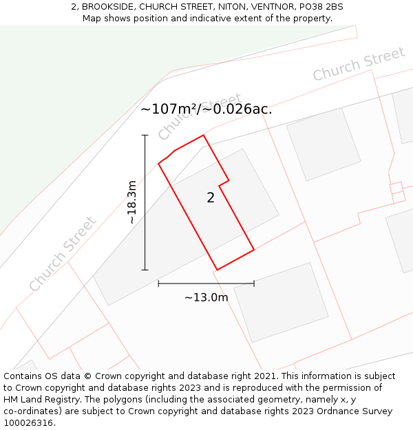 2, BROOKSIDE, CHURCH STREET, NITON, VENTNOR, PO38 2BS: Plot and title map