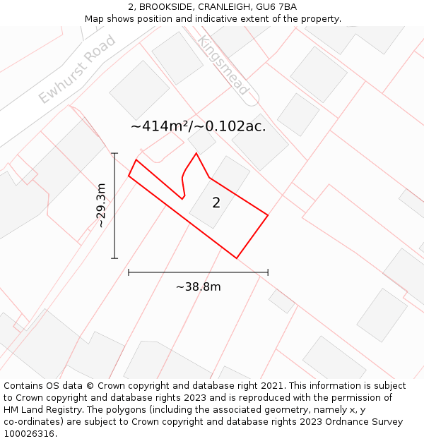 2, BROOKSIDE, CRANLEIGH, GU6 7BA: Plot and title map