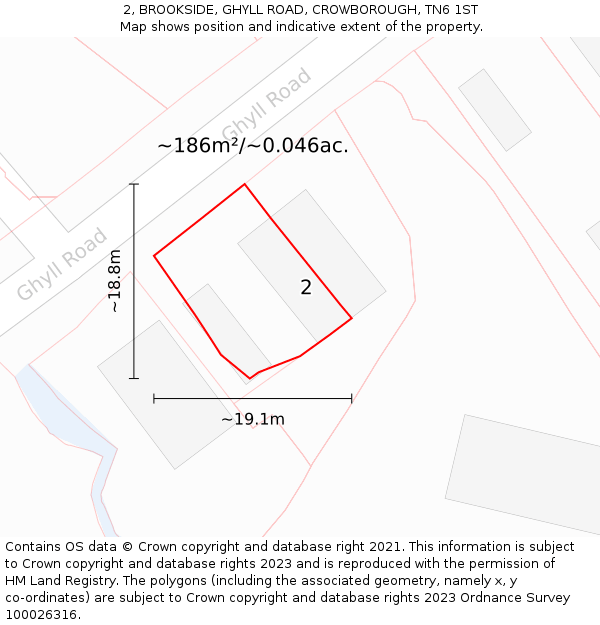 2, BROOKSIDE, GHYLL ROAD, CROWBOROUGH, TN6 1ST: Plot and title map