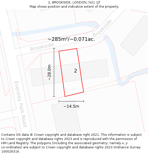 2, BROOKSIDE, LONDON, N21 1JT: Plot and title map