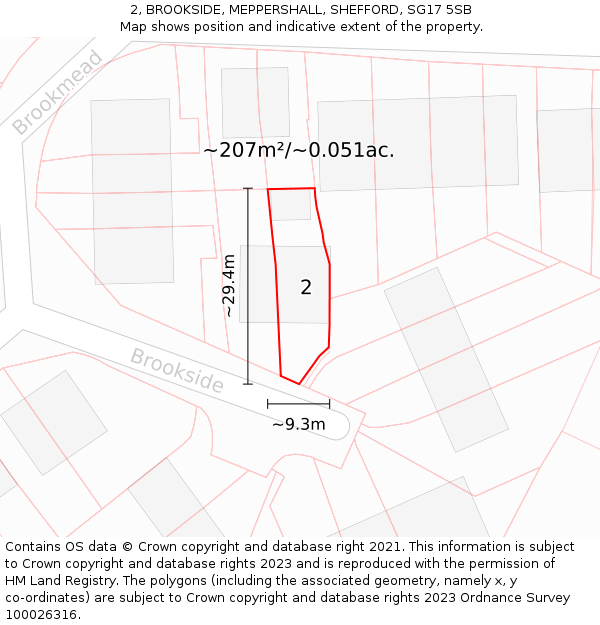 2, BROOKSIDE, MEPPERSHALL, SHEFFORD, SG17 5SB: Plot and title map