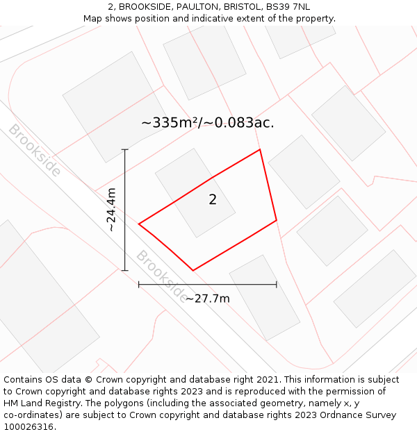 2, BROOKSIDE, PAULTON, BRISTOL, BS39 7NL: Plot and title map