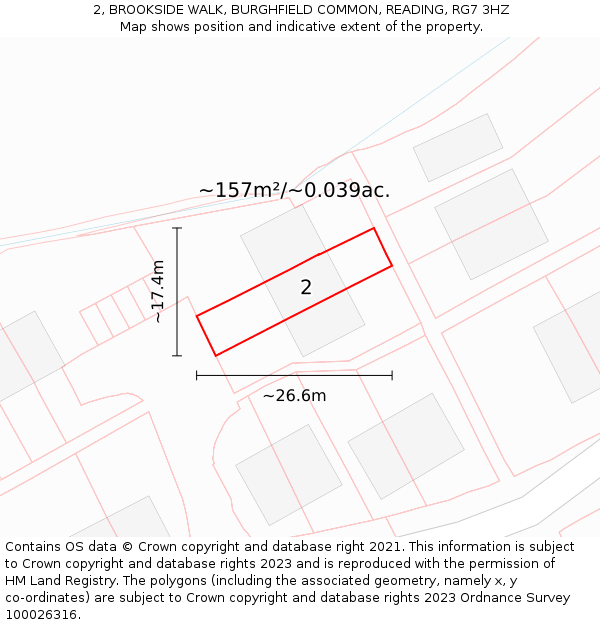 2, BROOKSIDE WALK, BURGHFIELD COMMON, READING, RG7 3HZ: Plot and title map