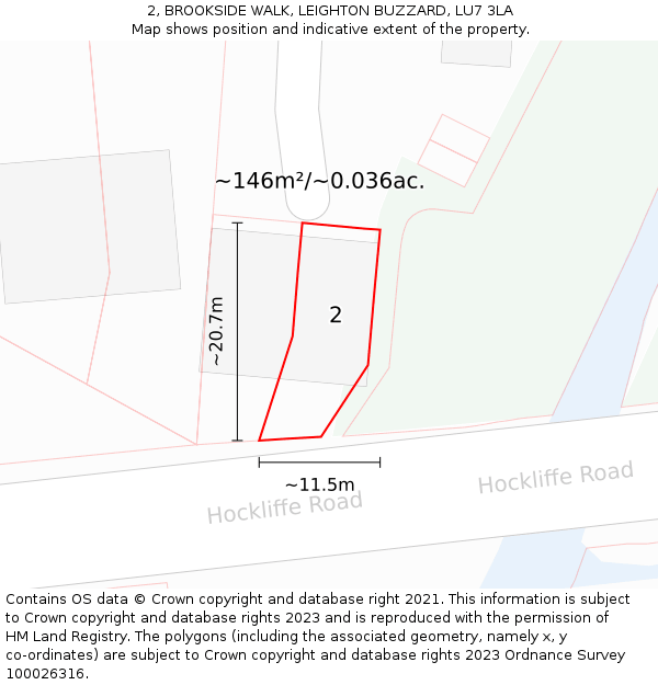 2, BROOKSIDE WALK, LEIGHTON BUZZARD, LU7 3LA: Plot and title map