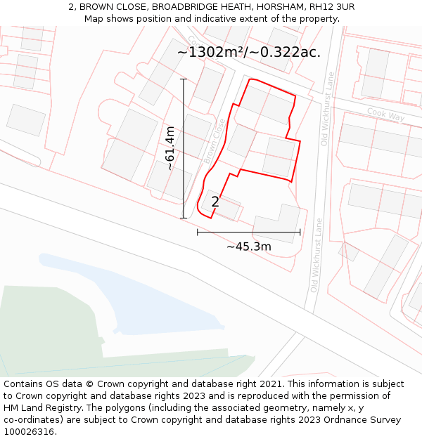 2, BROWN CLOSE, BROADBRIDGE HEATH, HORSHAM, RH12 3UR: Plot and title map