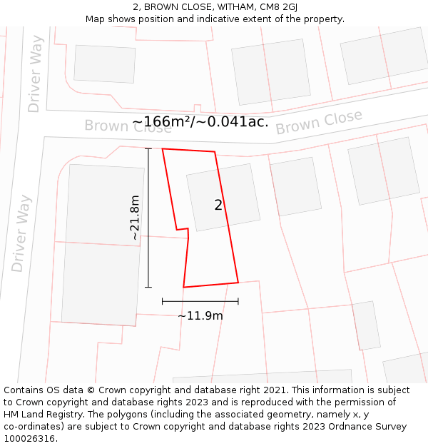 2, BROWN CLOSE, WITHAM, CM8 2GJ: Plot and title map