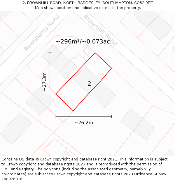 2, BROWNHILL ROAD, NORTH BADDESLEY, SOUTHAMPTON, SO52 9EZ: Plot and title map