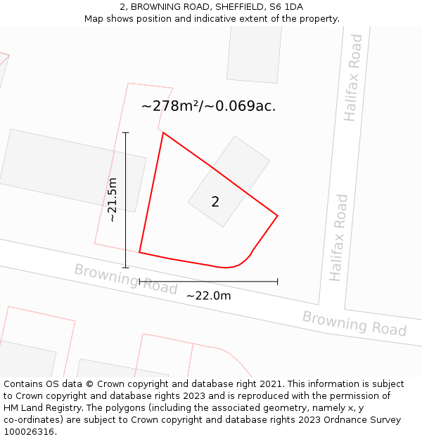 2, BROWNING ROAD, SHEFFIELD, S6 1DA: Plot and title map