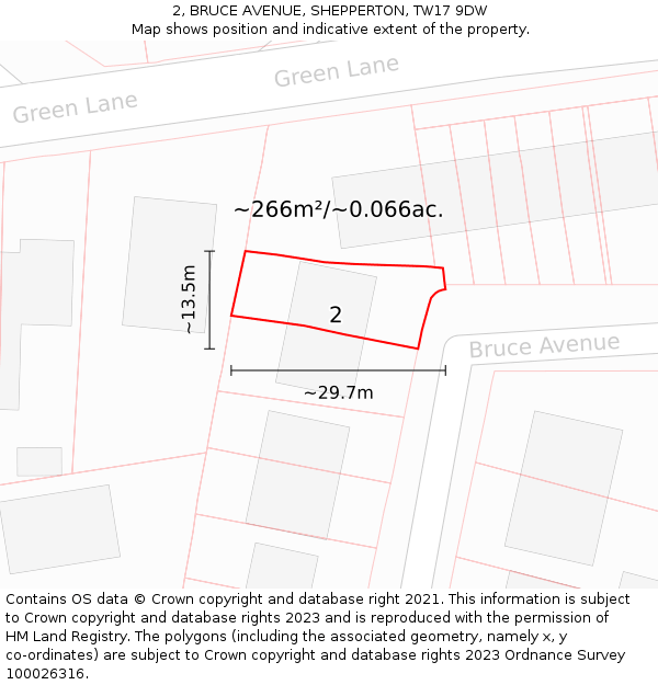 2, BRUCE AVENUE, SHEPPERTON, TW17 9DW: Plot and title map