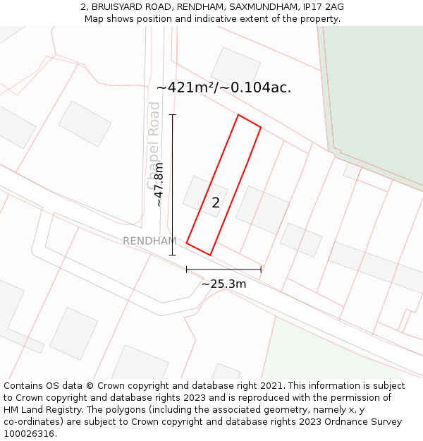 2, BRUISYARD ROAD, RENDHAM, SAXMUNDHAM, IP17 2AG: Plot and title map