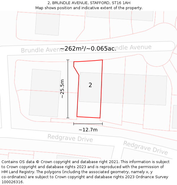 2, BRUNDLE AVENUE, STAFFORD, ST16 1AH: Plot and title map