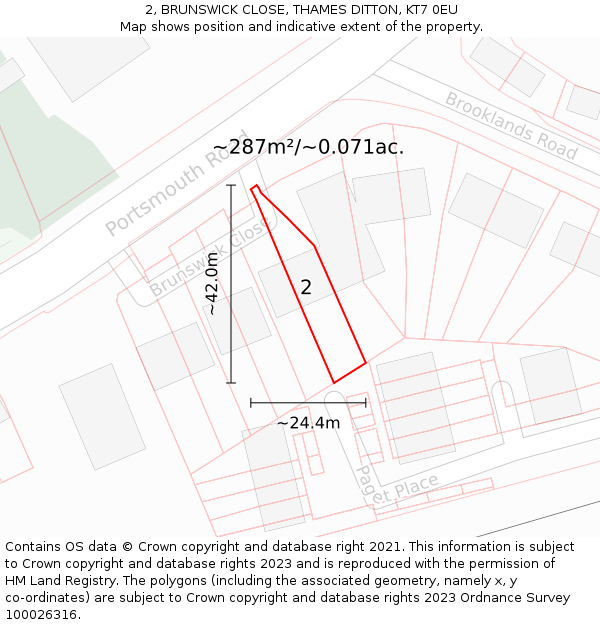 2, BRUNSWICK CLOSE, THAMES DITTON, KT7 0EU: Plot and title map