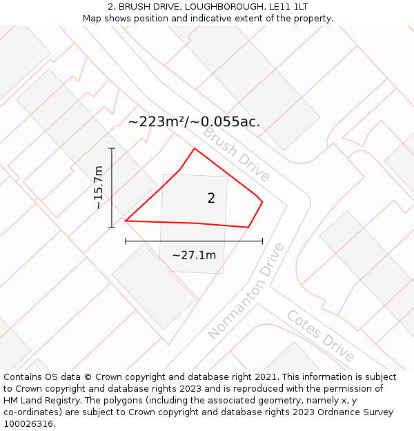 2, BRUSH DRIVE, LOUGHBOROUGH, LE11 1LT: Plot and title map
