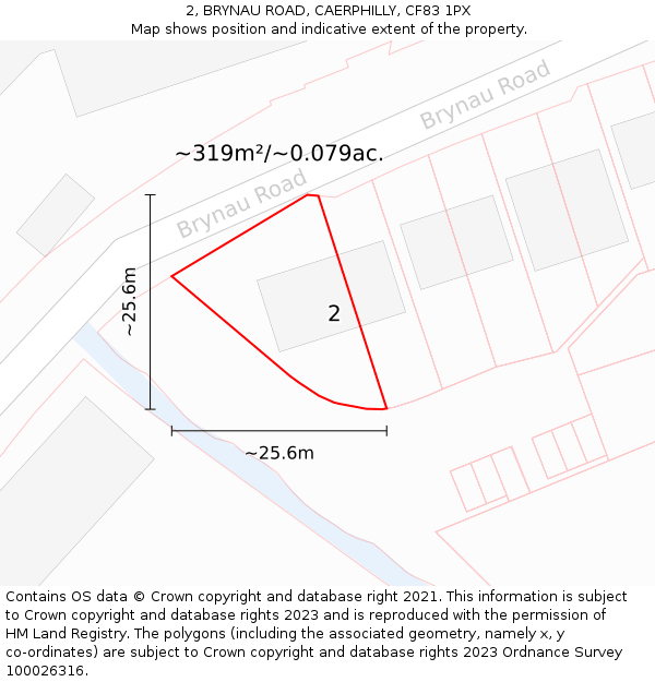 2, BRYNAU ROAD, CAERPHILLY, CF83 1PX: Plot and title map