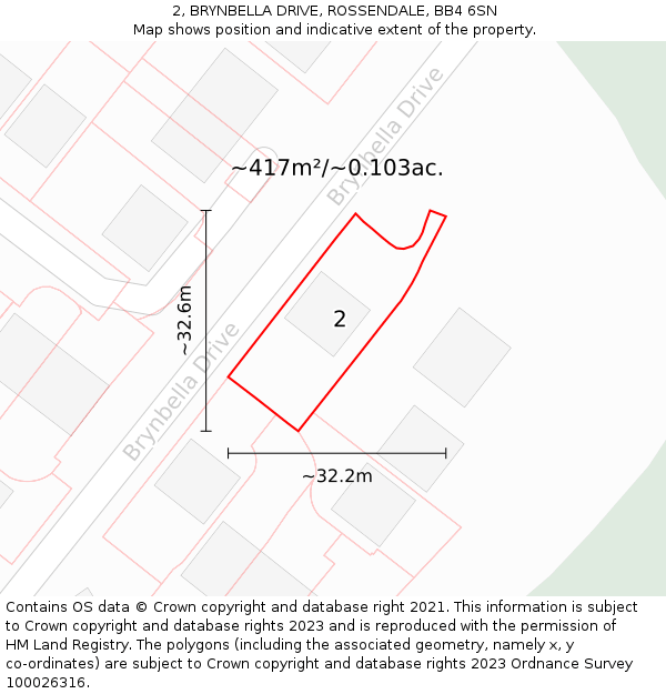 2, BRYNBELLA DRIVE, ROSSENDALE, BB4 6SN: Plot and title map