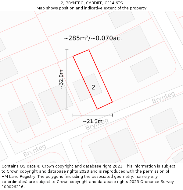 2, BRYNTEG, CARDIFF, CF14 6TS: Plot and title map