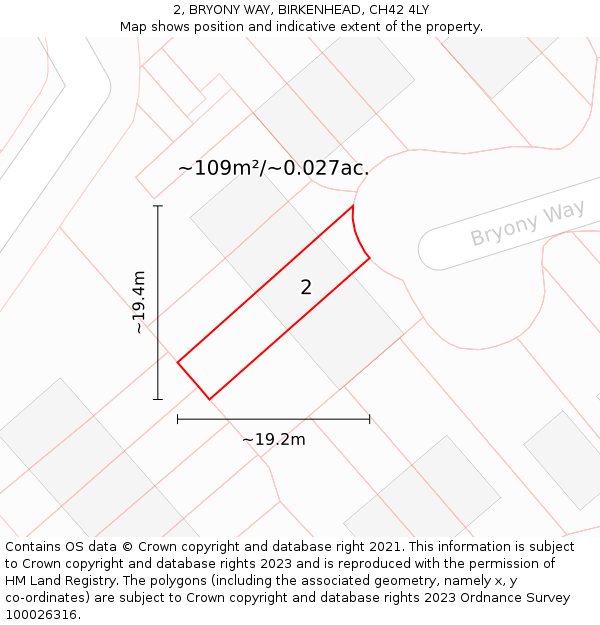 2, BRYONY WAY, BIRKENHEAD, CH42 4LY: Plot and title map