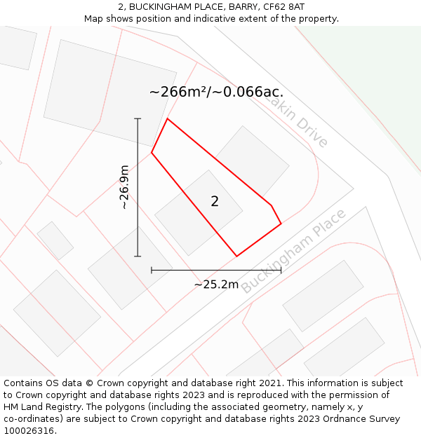 2, BUCKINGHAM PLACE, BARRY, CF62 8AT: Plot and title map