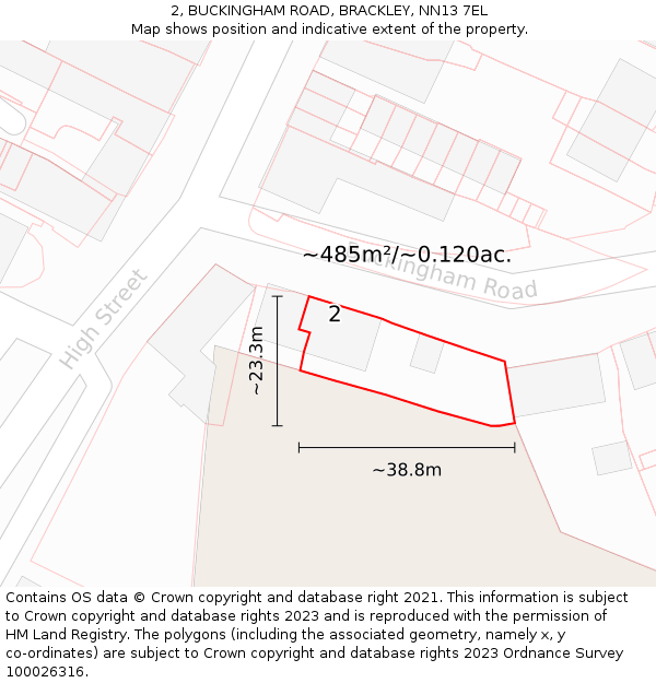 2, BUCKINGHAM ROAD, BRACKLEY, NN13 7EL: Plot and title map
