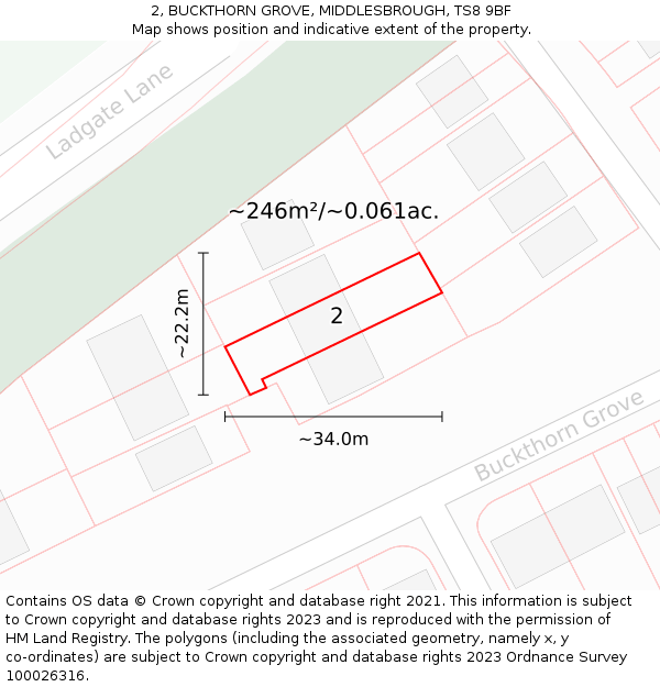 2, BUCKTHORN GROVE, MIDDLESBROUGH, TS8 9BF: Plot and title map