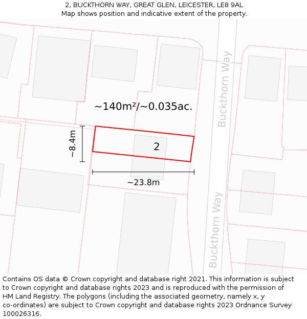 2, BUCKTHORN WAY, GREAT GLEN, LEICESTER, LE8 9AL: Plot and title map